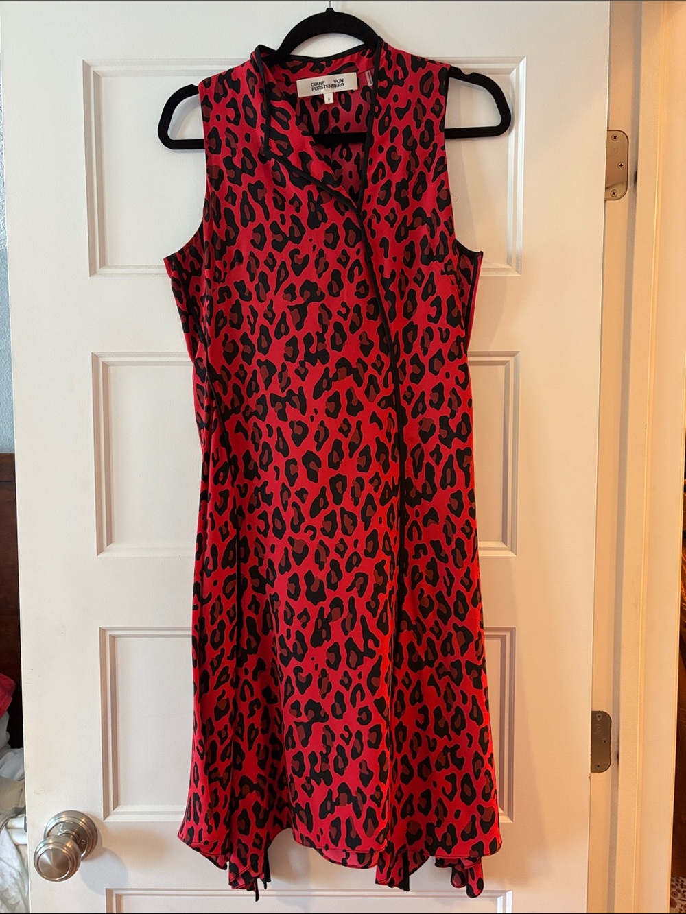 Parker Red and Black Leopard Midi Dress